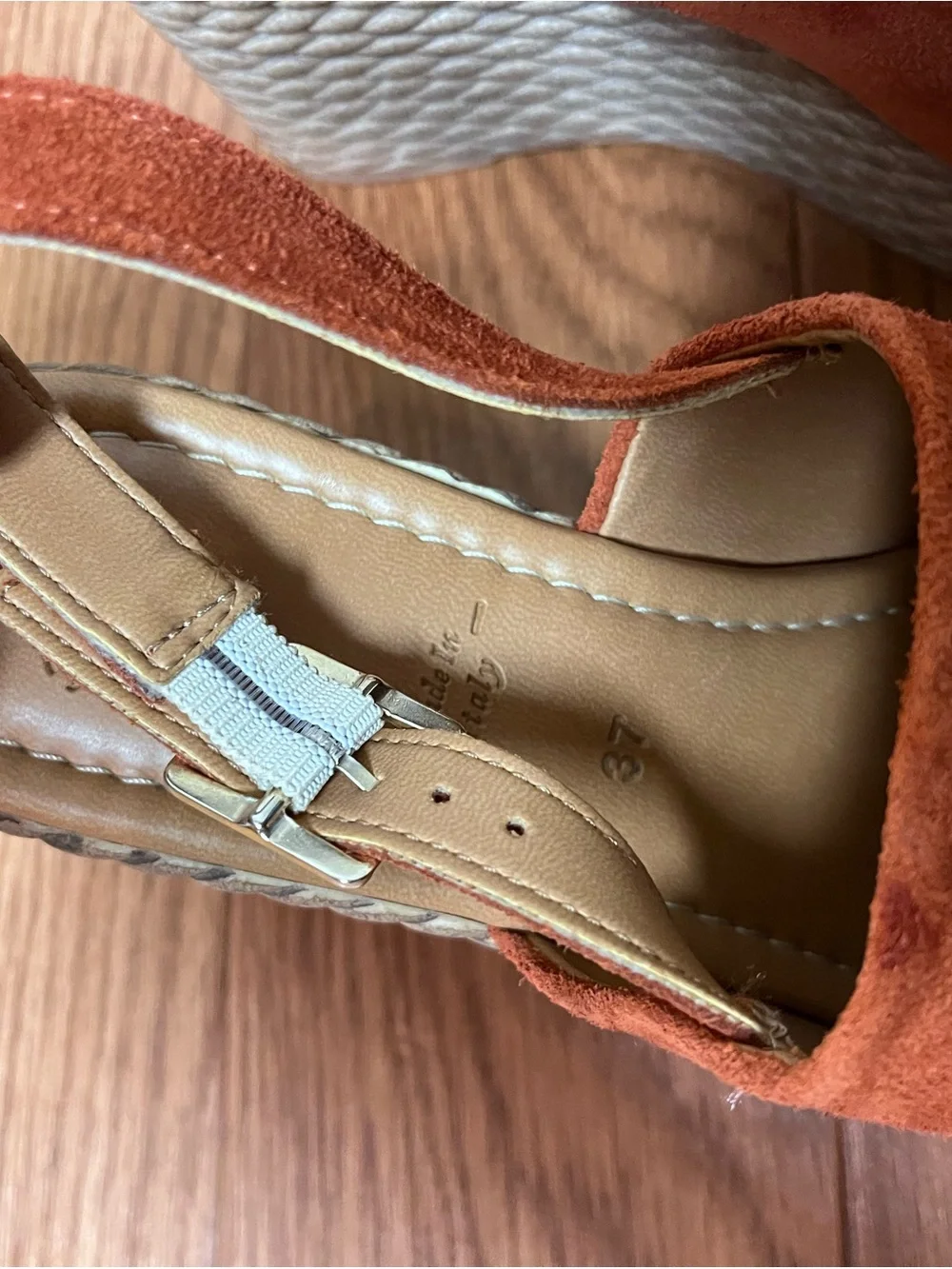 Rust Suede Espadrille Wedge Sandals with Slingback Strap